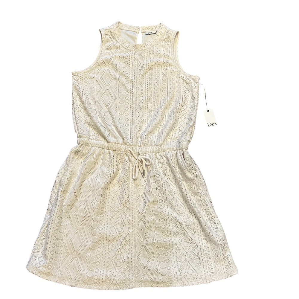Dex Oatmeal Beige Lace Dress Sleeveless Drawstring Waist‎ NWT Size S